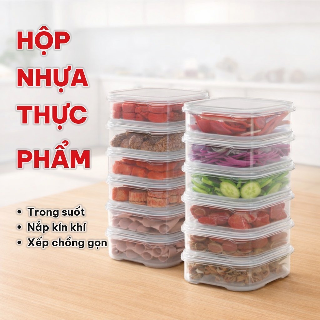[COMBO 10] Hộp Nhựa Bảo Quản Thực Phẩm 350ml, Hộp Nhựa Đựng Thực Phẩm PP Trong Suốt Cho Ngăn Đá, Ngăn Lạnh
