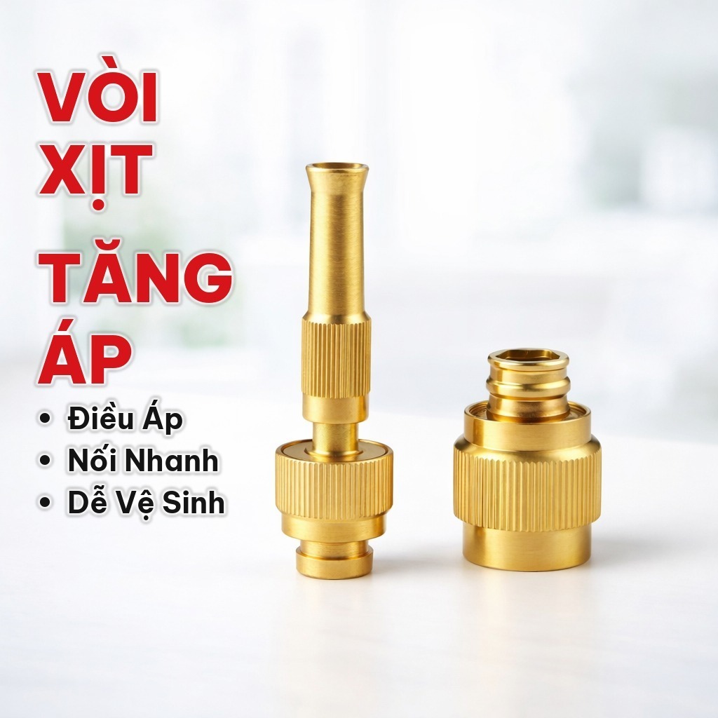 Vòi Phun Áp Suất Cao Bằng Đồng, Điều Chỉnh Kiểu Phun, Đầu Vòi Xịt Tăng Áp Nối Nhanh 13mm Dùng Rửa Xe, Tưới Cây