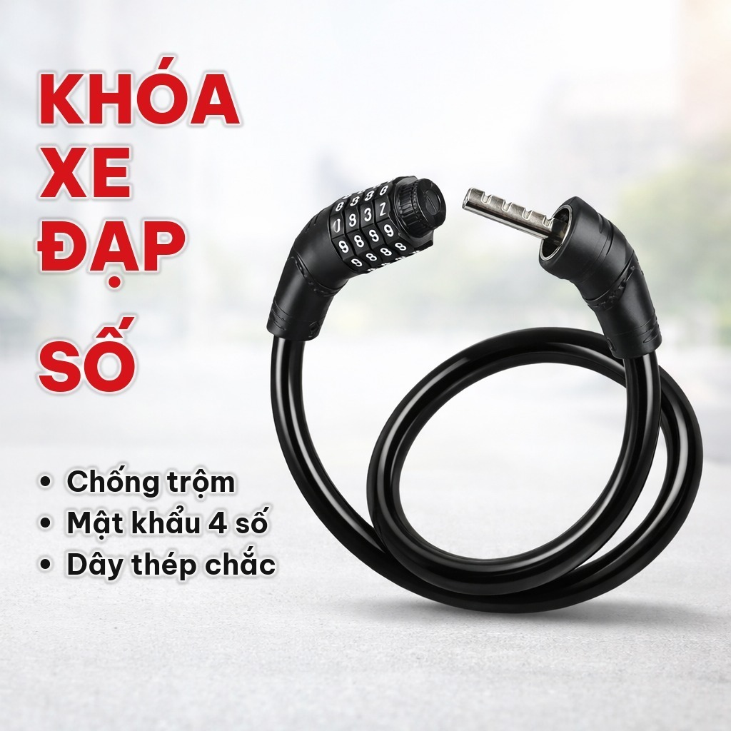 Khóa Xe Đạp 4 Số Chống Trộm, Khóa Dây Cáp Thép Bọc PVC Chắc Chắn, Dùng Cho Xe Máy, Bền Và An Toàn Khi Sử Dụng