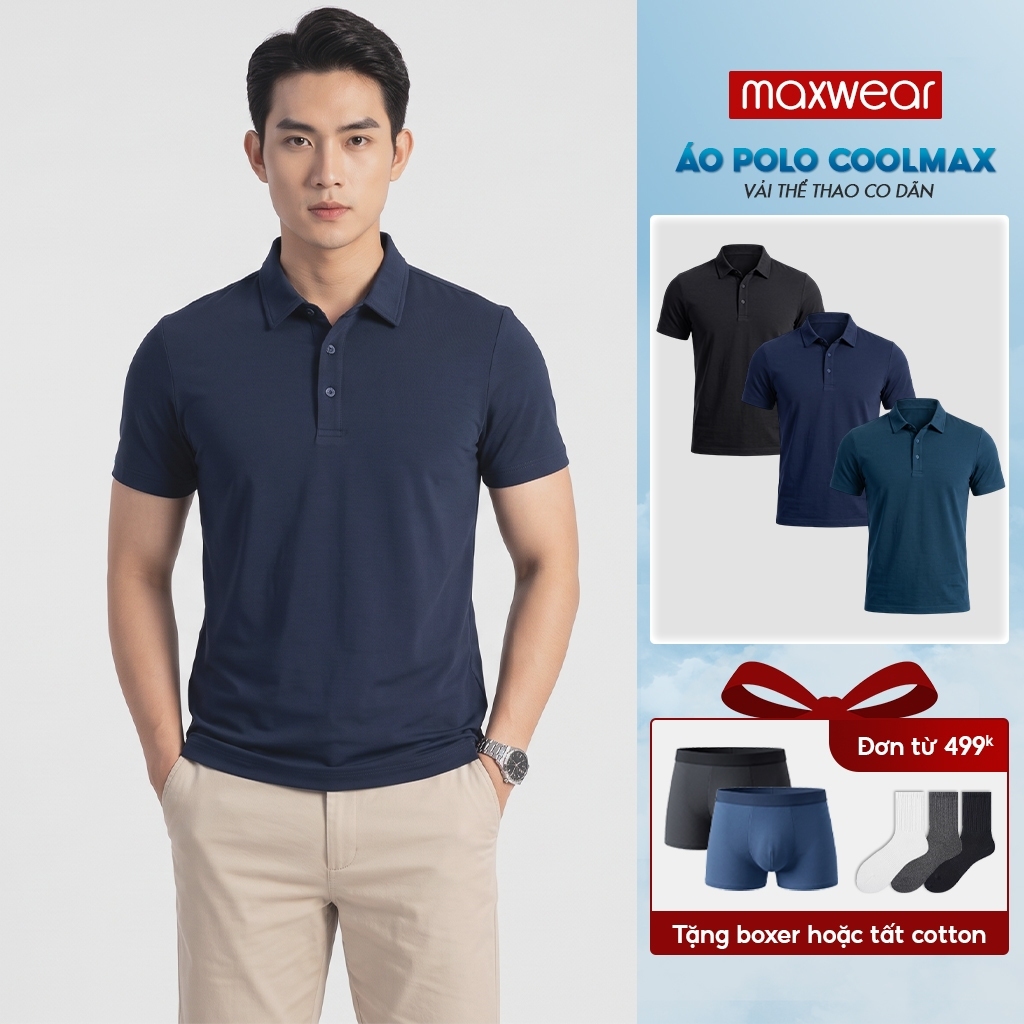 Áo Polo Thể Thao Nam MAXWEAR Vải CoolMax Thoáng Khí Thấm Hút Mồ Hôi Co Dãn Thoải Mái Vận Động