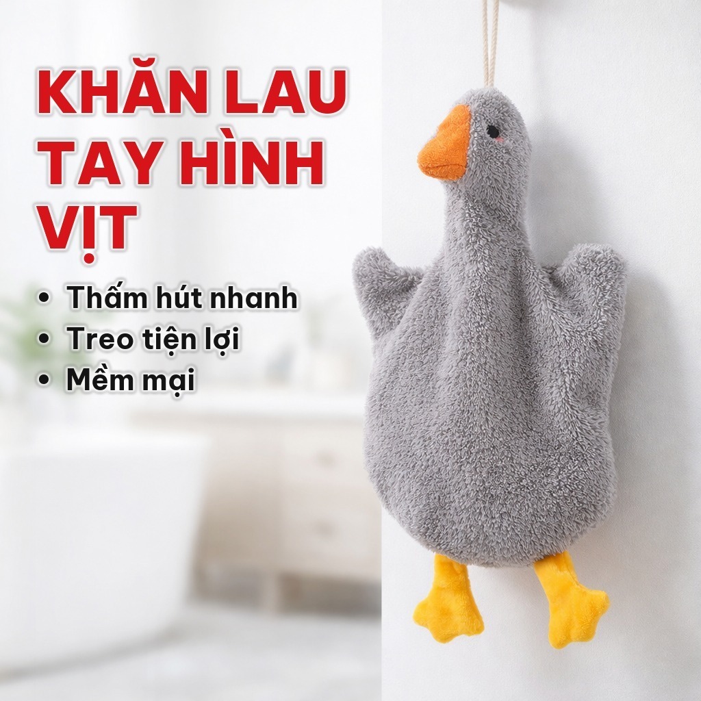 (COMBO 3) Khăn Lau Tay Hình Vịt Có Móc Treo Tiện Lợi, Khăn Lau Đa Năng Thấm Hút Nhanh Cho Nhà Bếp Và Nhà Tắm
