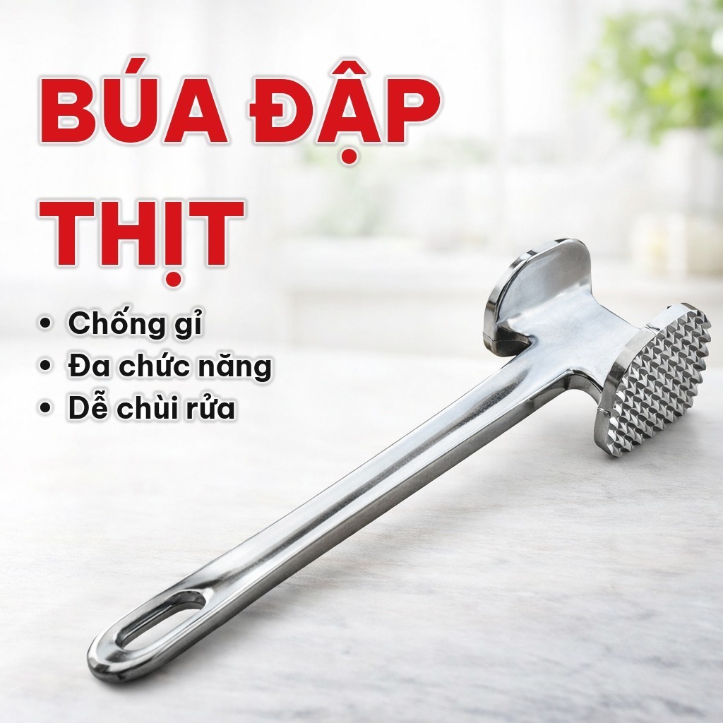 Búa Đập Thịt 3in1 Hợp Kim Chống Gỉ, Búa Dần Thịt Đa Năng, Tiện Dụng Đập Đá, Giã Gừng Tỏi Trong Nhà Bếp