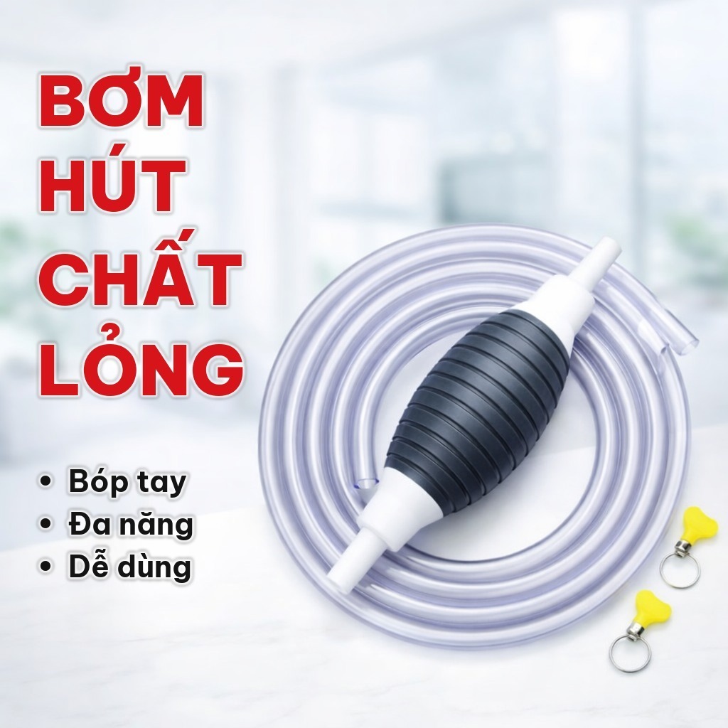Bơm Hút Chất Lỏng Bóp Tay Kèm Dây 1M, Dụng Cụ Hút Xăng Dầu, Chuyển Nước, Rượu Bằng Bóng Siphon Thủ Công