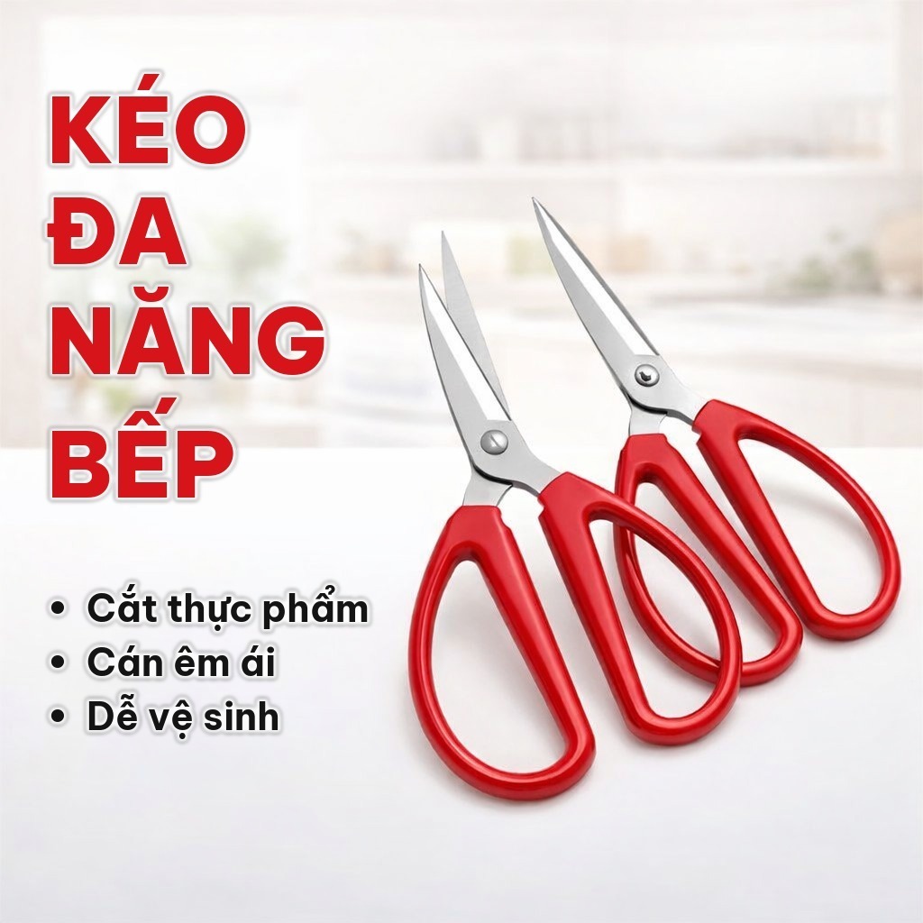 (COMBO 5) Kéo Cắt Thực Phẩm Đa Năng 17cm, Kéo Làm Bếp Inox Cán Nhựa, Lưỡi Sắc Bén Dùng Cắt Gà, Thịt, Rau Và Giấy