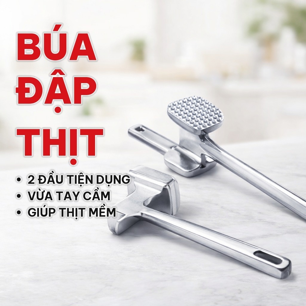 Búa Đập Thịt 2 Đầu Tiện Dụng, Búa Nhà Bếp Tiện Lợi Làm Mềm Thịt, Đập Tỏi Gừng Dễ Tẩm Ướp Cho Gia Đình