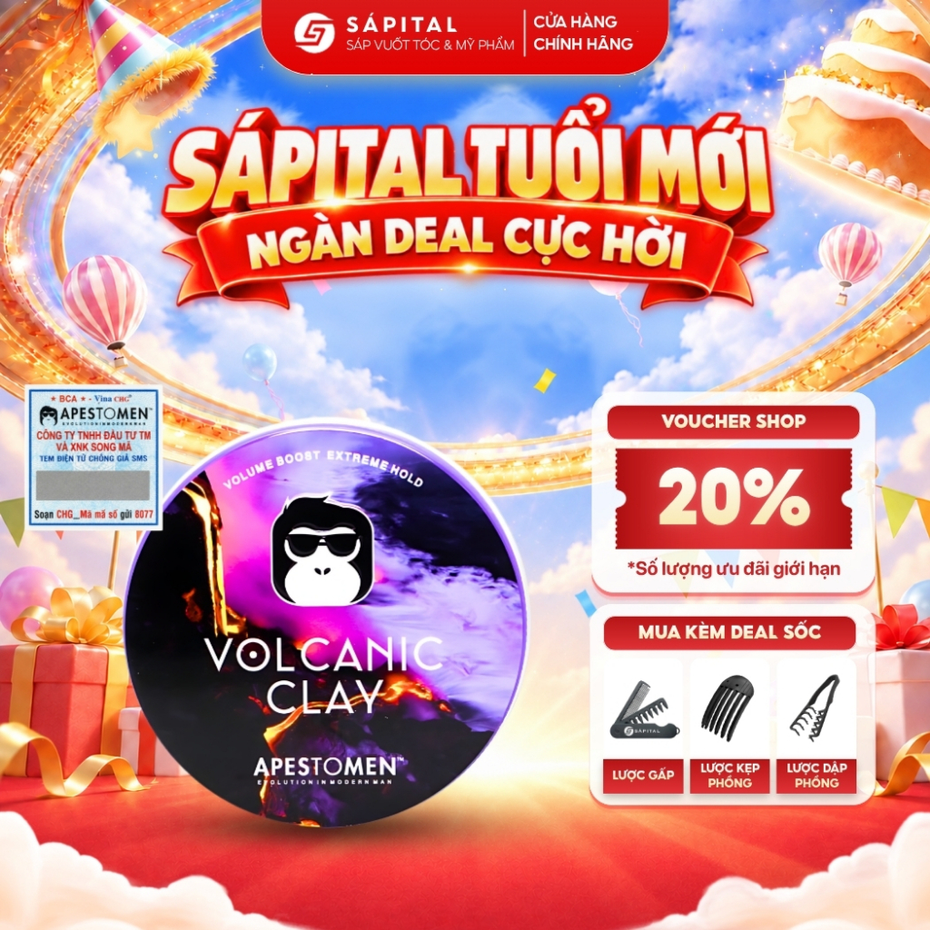 [TOP 1 BÁN CHẠY] Sáp vuốt tóc Volcanic Clay - Sáp Cứng giữ nếp 16h, Không bóng bết, Phù hợp tóc dày