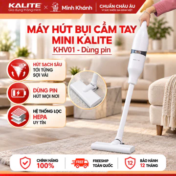 Máy hút bụi không dây Kalite KHV01 - Hút ô tô,.. với Pin bền bỉ, Bộ lọc Hepa, Khoẻ, Hút sạch bụi mịn