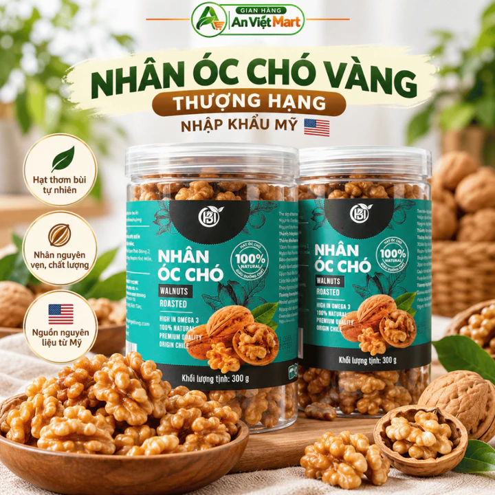 Nhân Óc Chó Vàng Thượng Hạng An Việt Mart 300g Nhập Khẩu Mỹ, Hạt Óc Chó Tách Vỏ Thơm Bùi, Giàu Omega-3, Hạt Dinh Dưỡng