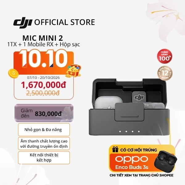 DJI Mic Mini 2 thu âm không dây nhỏ gọn, khử ồn 2 cấp độ, màu sắc trẻ trung (DJI Mic Mini 2)