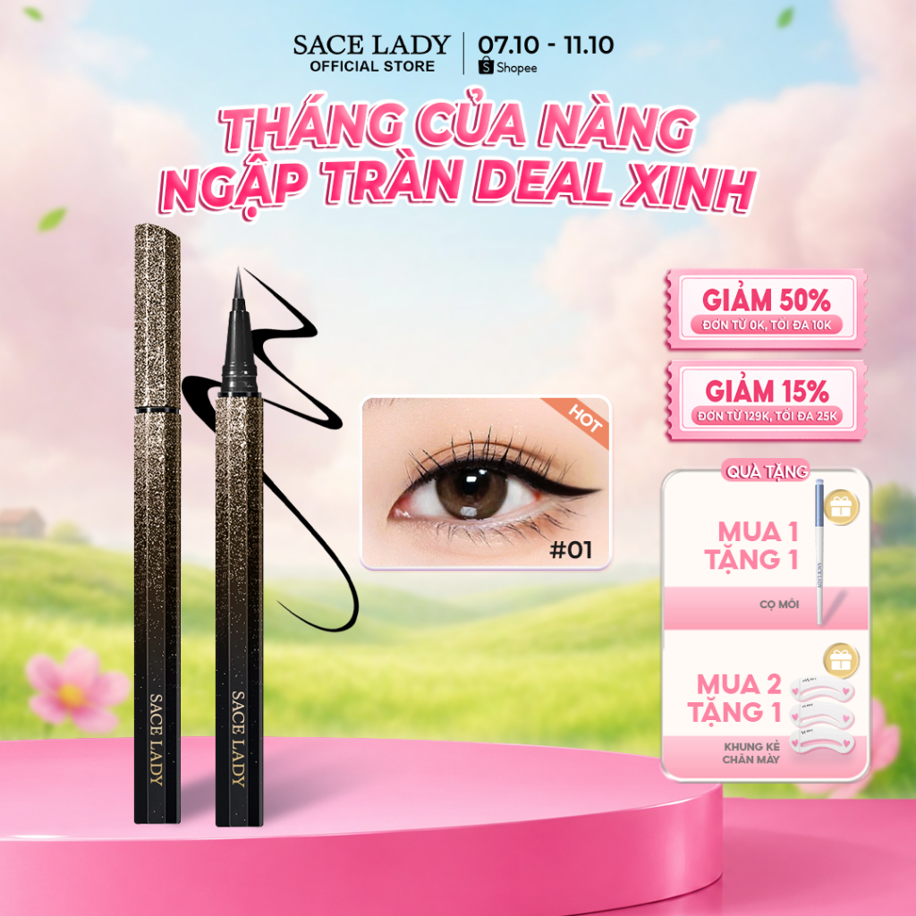 Bút Kẻ Mắt Đen SACE LADY Dạng Lỏng Lâu Trôi Không Thấm Nước Nhanh khô Trang Diểm Mắt 0.7g