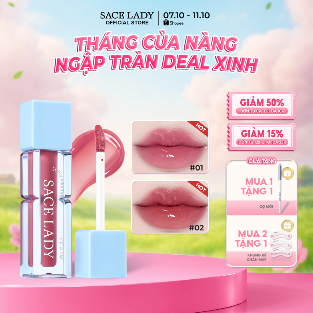 Son bóng mọng nước SACE LADY,Son tint dưỡng ẩm nhẹ Trang điểm môi tự nhiên