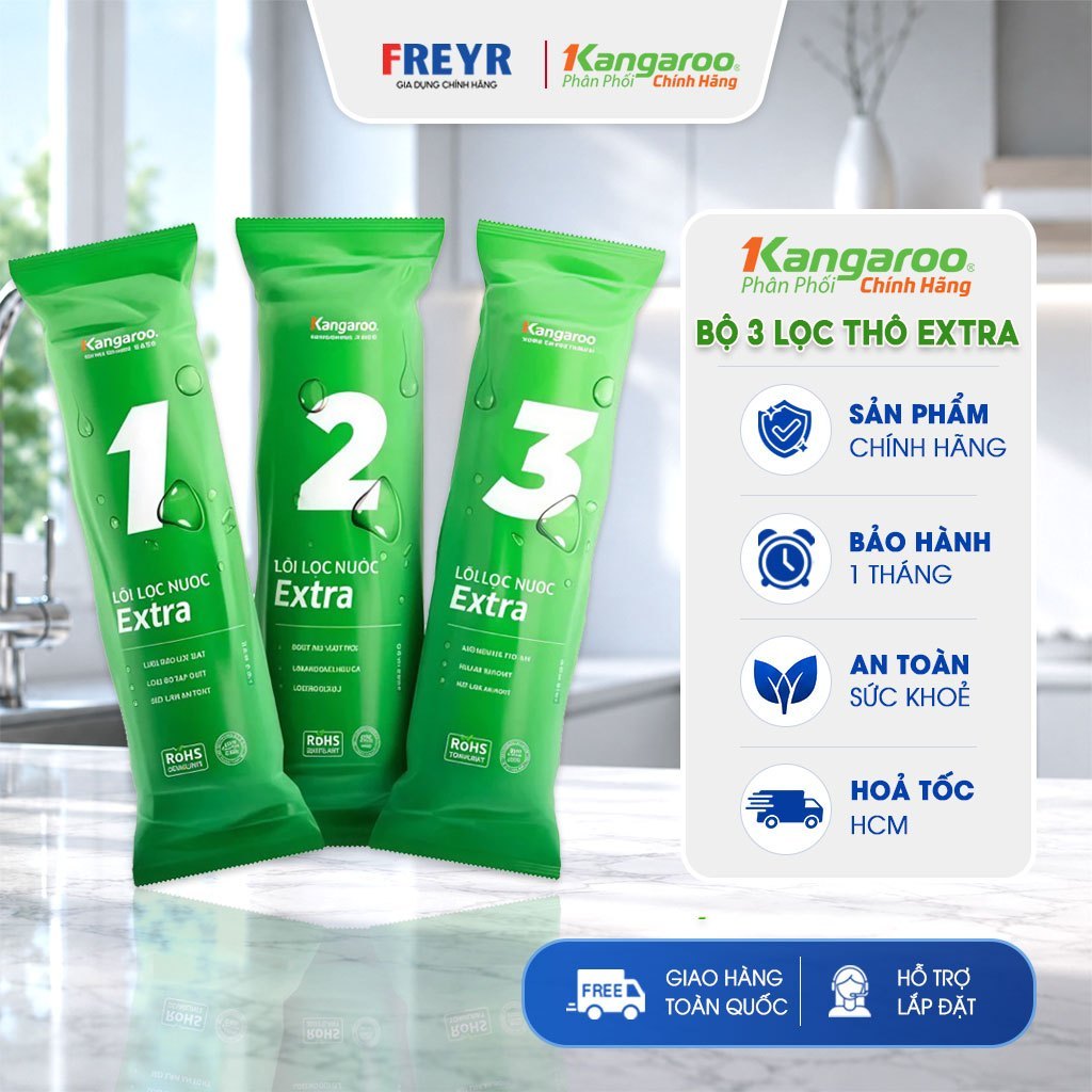 Bộ 3 Lõi Lọc Thô Kangaroo Extra 1 2 3 Cho Máy Lọc Nước RO 10 Inch Hàng Chính Hãng