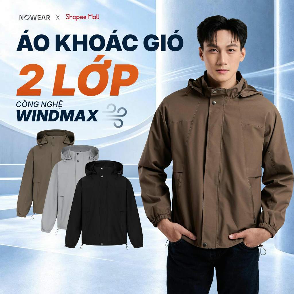 Áo Khoác Gió Nam 2 Lớp NOWEAR Công Nghệ WINDMAX - Cản Gió, Kháng Nước Nhẹ, Dễ Phối Đồ