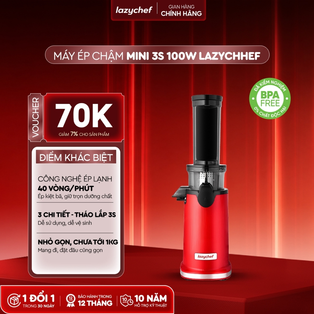 Máy Ép Chậm Mini 3S 100w Lazychef - Máy Ép Trái Cây, Làm Kem Hoa Quả, Tháo Lắp 3s, Công Nghệ Ép Lạnh