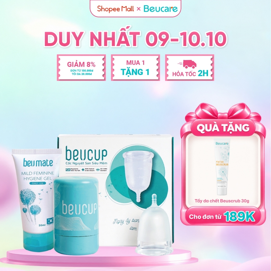 Cốc Nguyệt San BeUcup Silicol Y Tế Wacker Đức Siêu Mềm, Đạt Chuẩn FDA Hoa Kỳ