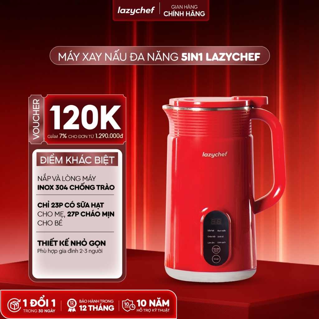 Máy Làm Sữa Hạt Lazychef - Máy Xay Nấu Đa Năng - Máy Xay Sinh Tố Lazychef, Chống Trào, Độ Ồn Thấp