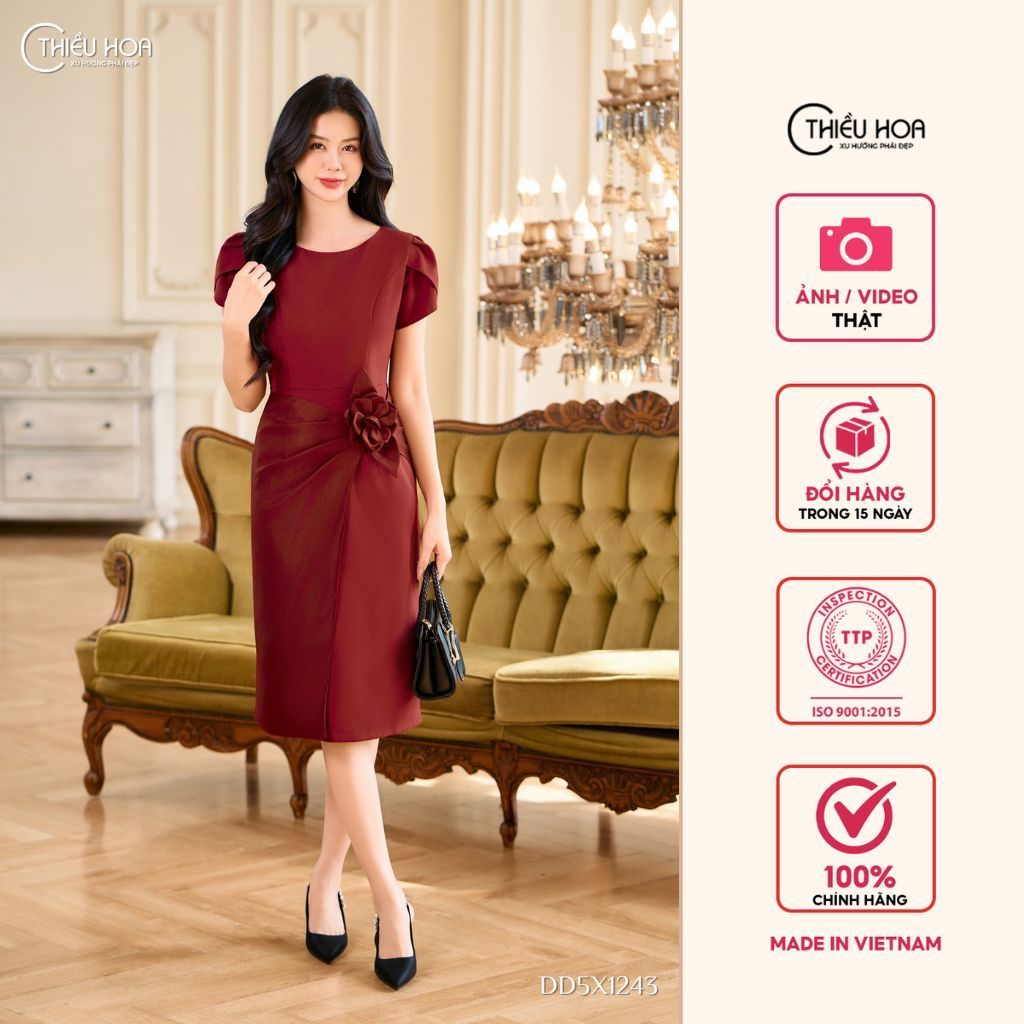 Đầm dự tiệc được làm từ chất liệu Dệt chéo với thiết kế cao cấp tinh tế, thương hiệu Thiều Hoa DD5X1243