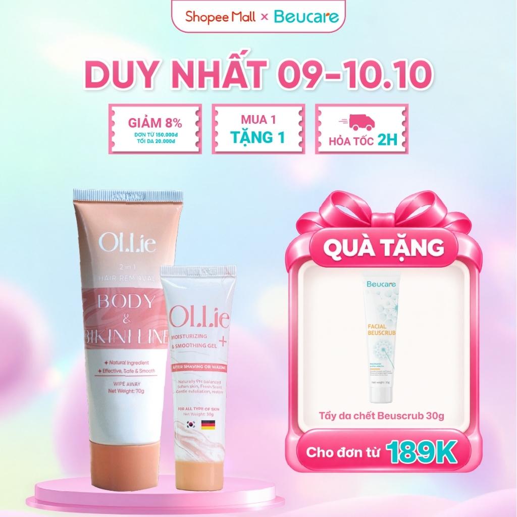 Combo kem tẩy lông và kem dưỡng Ollie tẩy vùng kín, nách, tay, chân , an toàn không đau rát,dưỡng da phù hợp mọi loại da