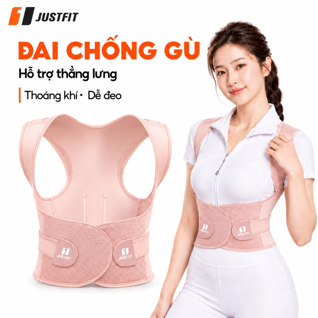 Đai chống gù lưng JUSTFIT, hỗ trợ định hình, cải thiện vóc dáng, có nẹp hỗ trợ thẳng lưng