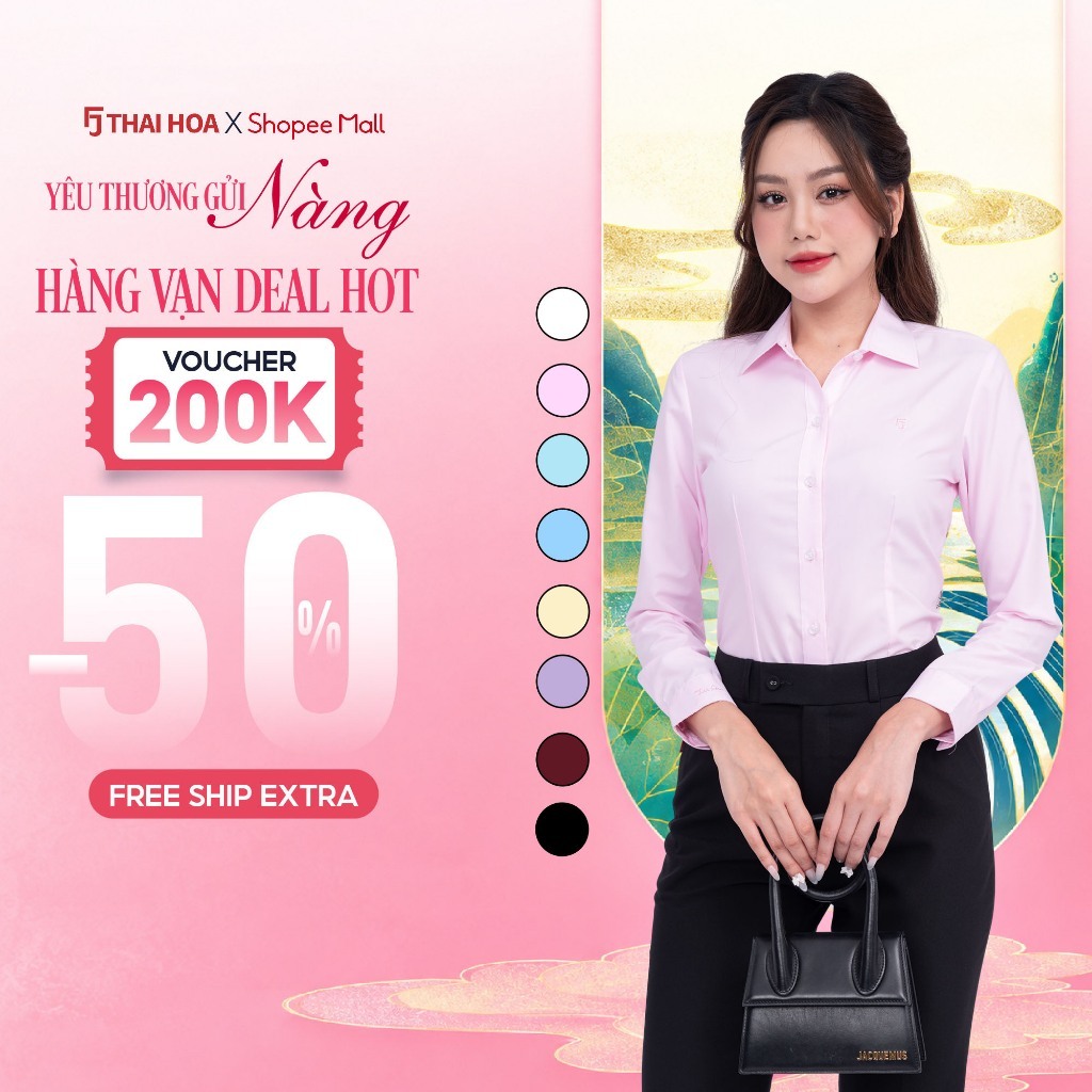 Áo sơ mi nữ R01 dài tay form ôm vải cotton trơn các màu Thái Hòa