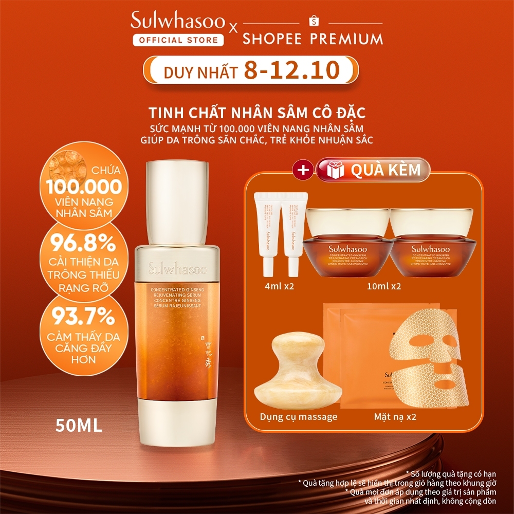[LIVE 9.10] Tinh Chất Nhân Sâm Cô Đặc Dưỡng Da Săn Chắc 50ML Sulwhasoo Concentrated Ginseng Rejuvenating Serum