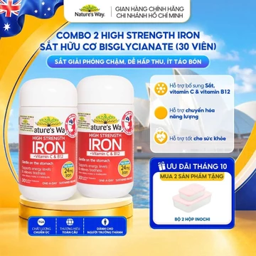 Combo 2 Viên Uống Sắt Hữu Cơ, Sắt Bầu Nature’s Way High Strength Iron Bổ Sung Sắt và Vitamin Dễ Hấp Thụ 30v