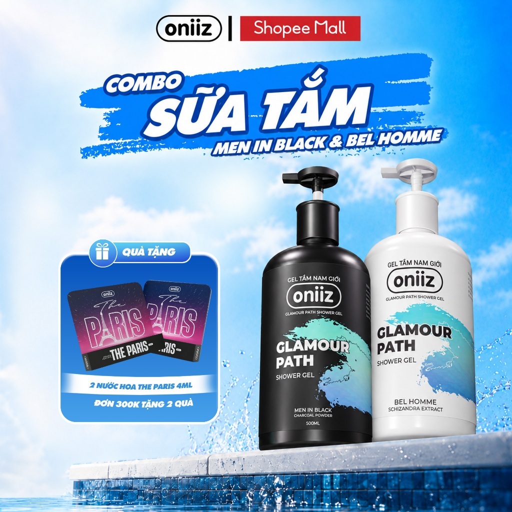 Sữa tắm hương nước hoa Oniiz, Gel tắm Bel Homme & Men In Black hương thơm hiện đại, nam tính 500ml