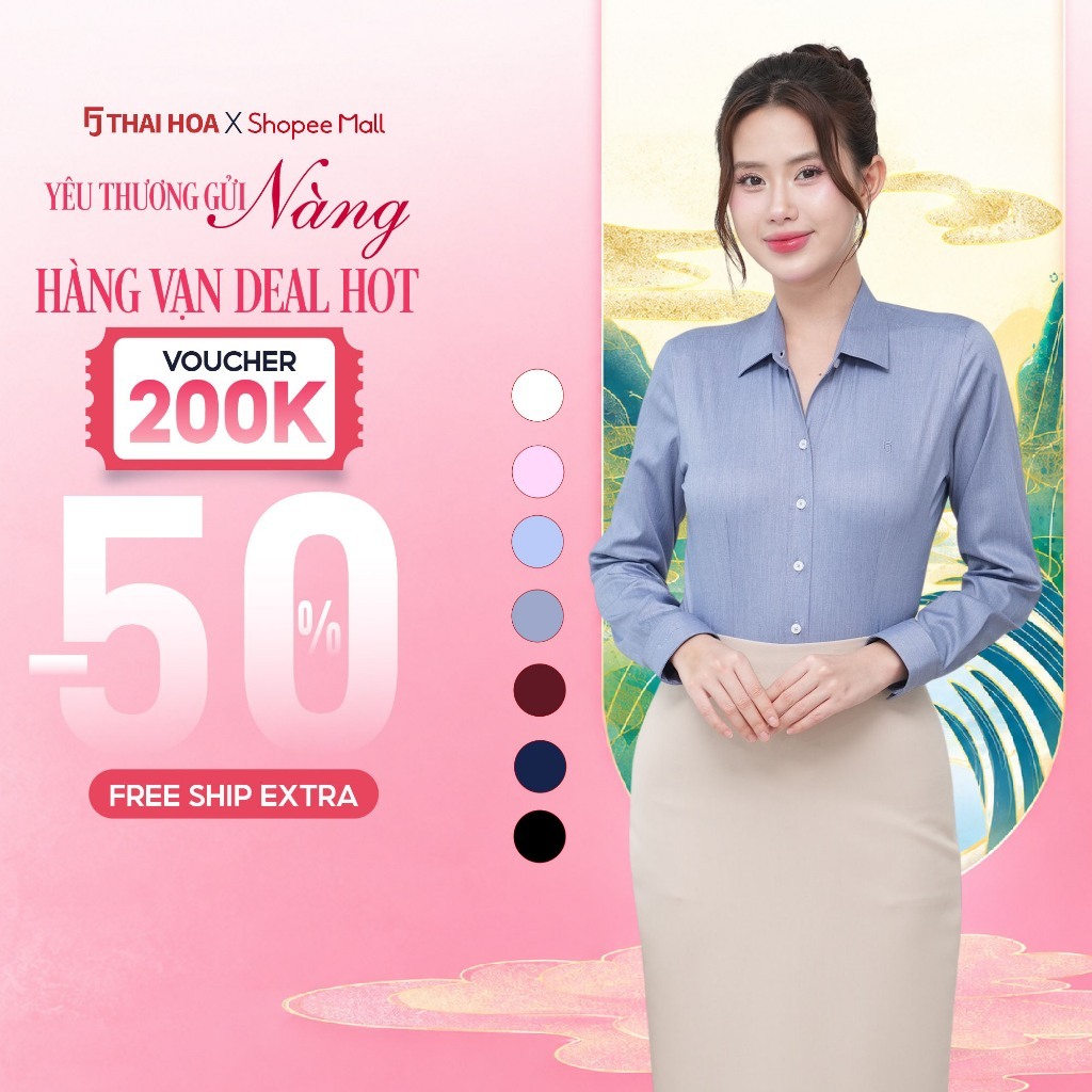 Áo sơ mi dài tay R10 chất liệu sợi tre vải trơn form ôm nhiều màu Thái Hòa