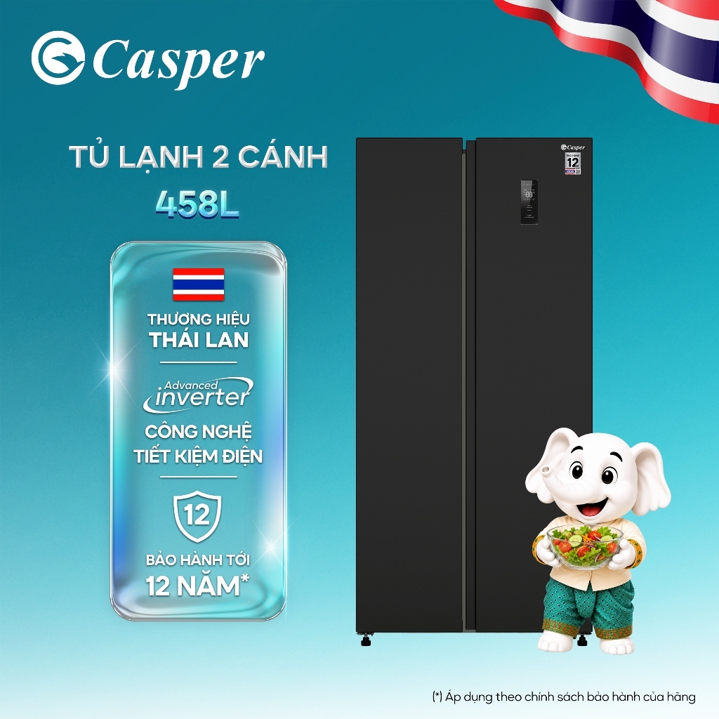 Tủ lạnh Side by Side Casper 458L RS-E460PBS11 Inverter Tiết kiệm điện