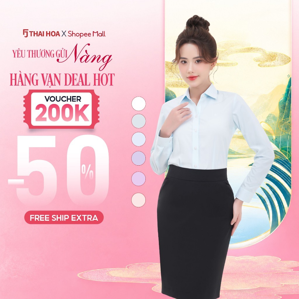 Áo sơ mi nữ dài tay R04 chất liệu cotton kẻ tăm form ôm nhiều màu Thái Hòa