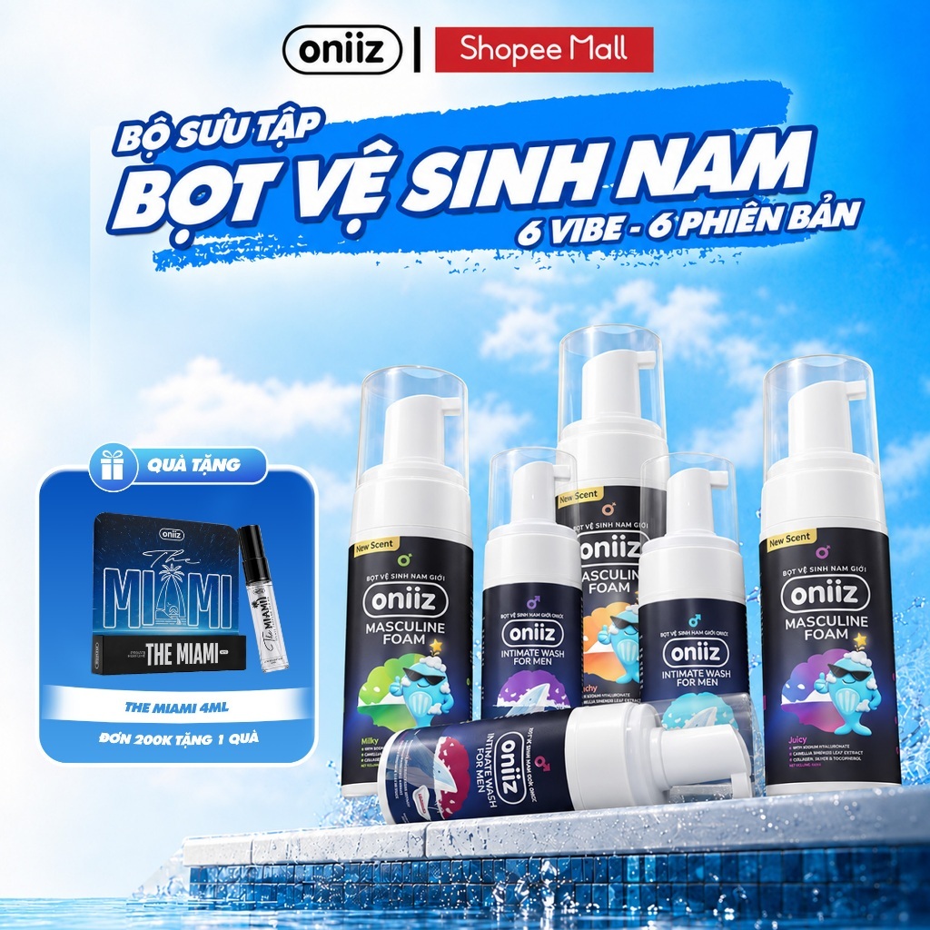 Bộ sưu tập Bọt vệ sinh nam giới Oniiz, Dung dịch Masculine Foam Oniiz Plus hương nước hoa, cocktail 100ml và 145ml