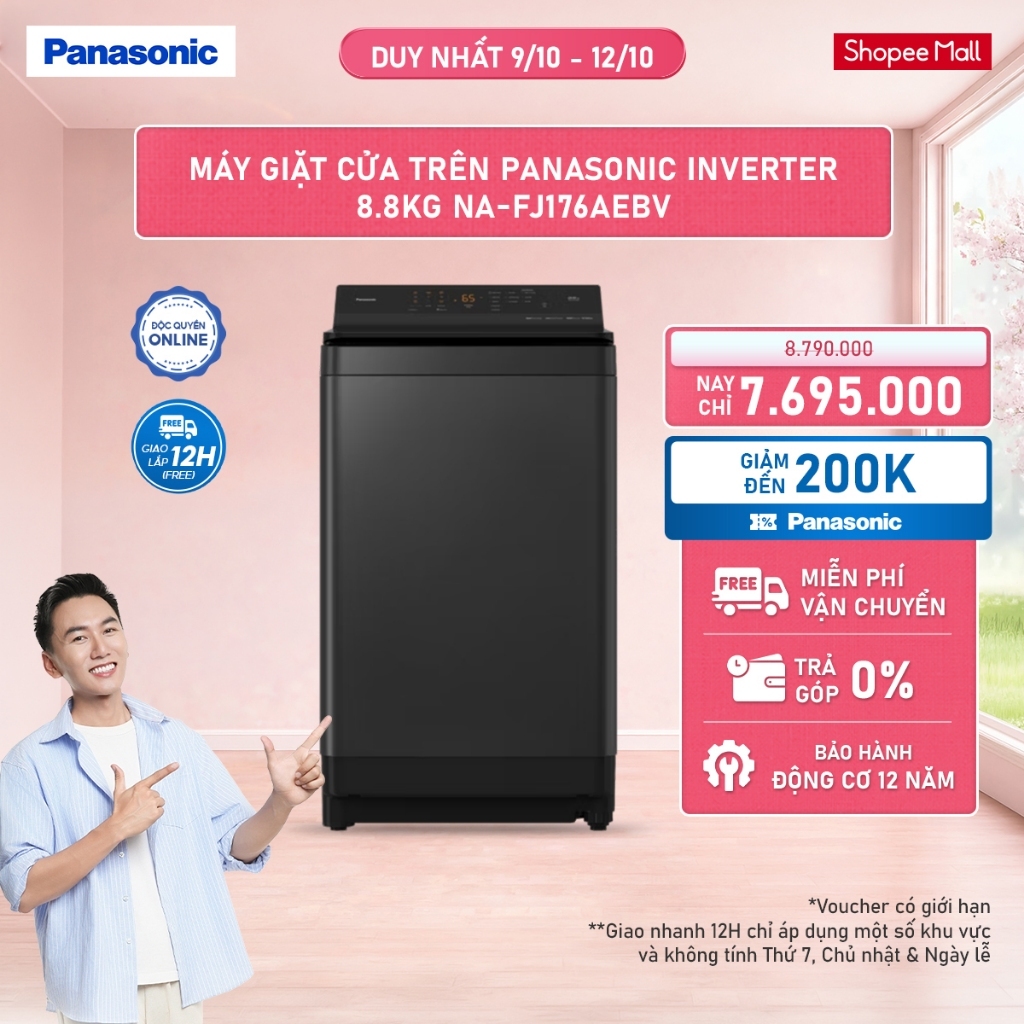 Máy Giặt Cửa Trên Panasonic Inverter 8.8KG NA-FJ176AEBV