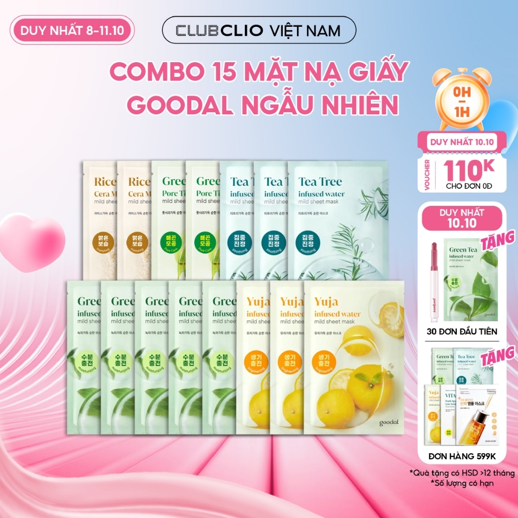 [Săn Deal][10 miếng/15 miếng/20 miếng] Combo Mặt Nạ Goodal Dưỡng Da Đều Màu Infused Water Mild Sheet Mask 20g