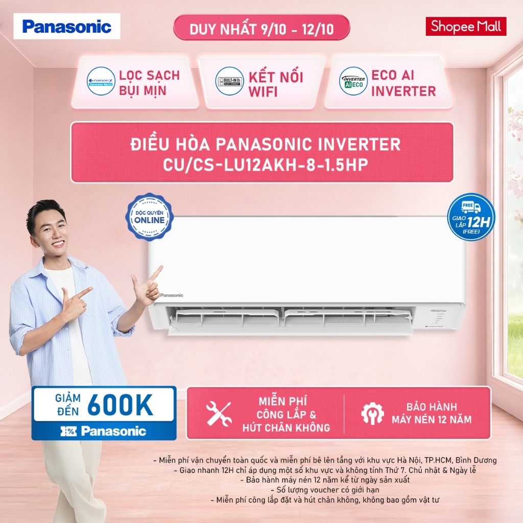 Máy lạnh/Điều hòa Panasonic Inverter CU/CS-LU12AKH-8-1.5HP-Một chiều
