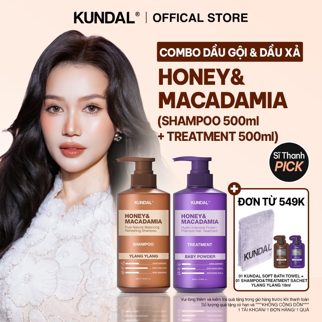 [MỚI] SET Dầu Gội & Dầu Xả KUNDAL Honey & Macadamia Phục Hồi Tóc Hư Tổn Giảm Gãy Rụng 500ml