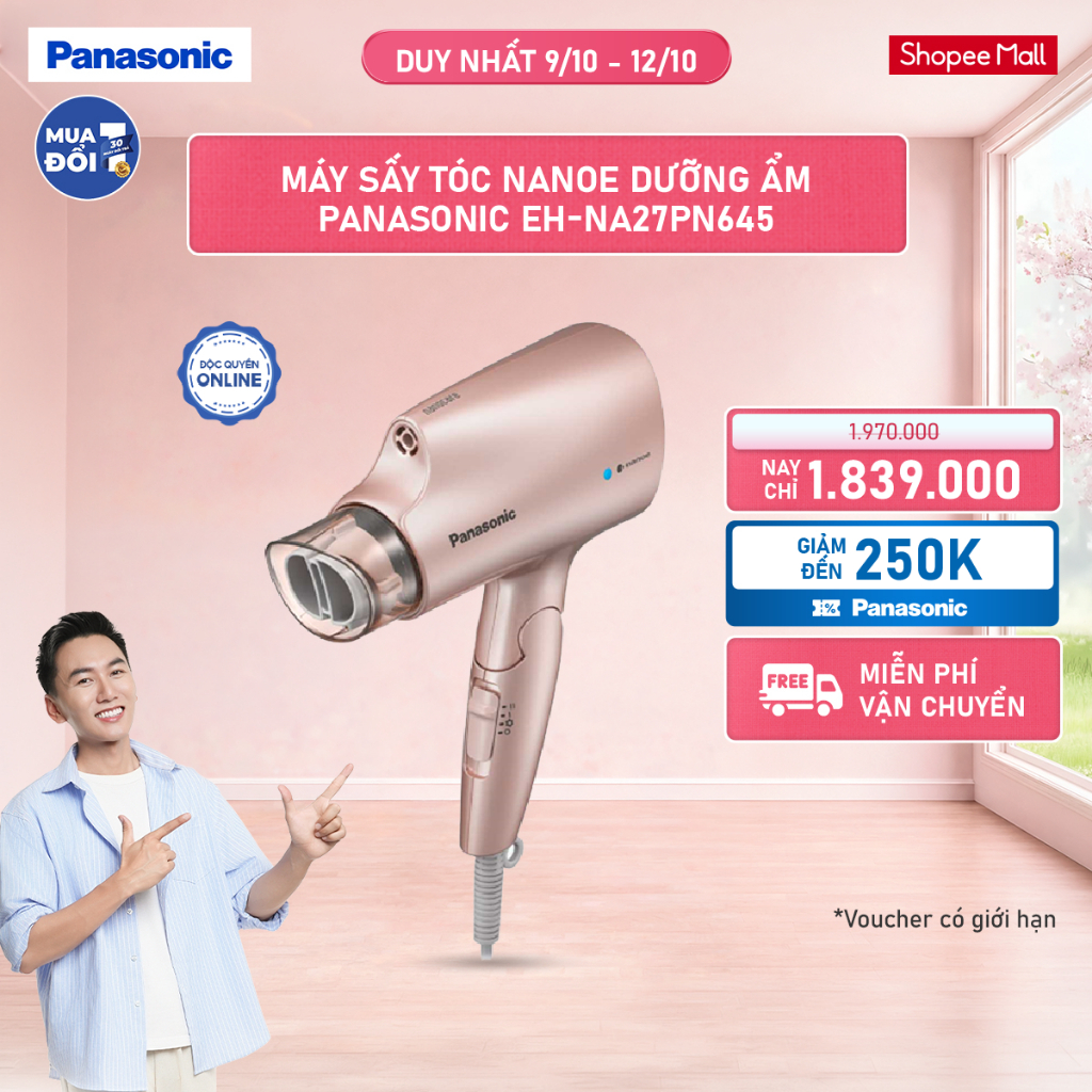 Máy sấy tóc Nanoe dưỡng ẩm, chăm sóc tóc và da đầu Panasonic EH-NA27PN645