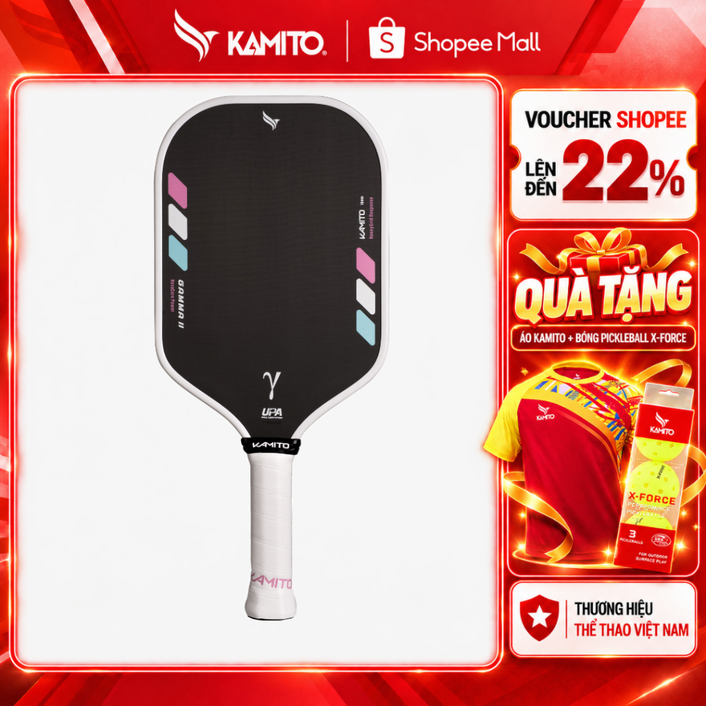 Vợt Pickleball Kamito Gamma II (16mm), Lõi tổ ong PP Honeycomb, cân bằng độ nảy, kiểm soát bóng