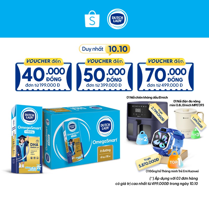 Thùng 48 Hộp Sữa Dinh Dưỡng Dutch Lady OmegaSmart Ít Đường 48x180ml
