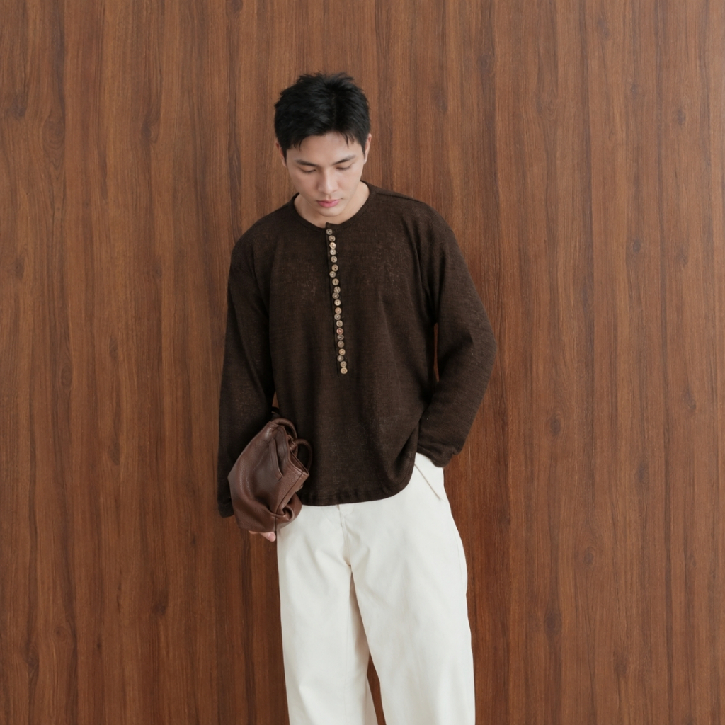 Áo Len Nam Dài Tay Chất Len Hàn, Áo Henley Nam Nâu Choco Form Relaxed Phong Cách Thu Đông BOM.CORNER | BigBuy360 - bigbuy360.vn