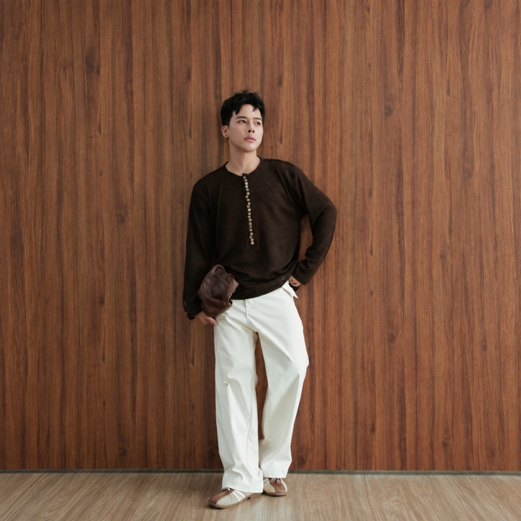 Áo Len Nam Dài Tay Chất Len Hàn, Áo Henley Nam Nâu Choco Form Relaxed Phong Cách Thu Đông BOM.CORNER | BigBuy360 - bigbuy360.vn