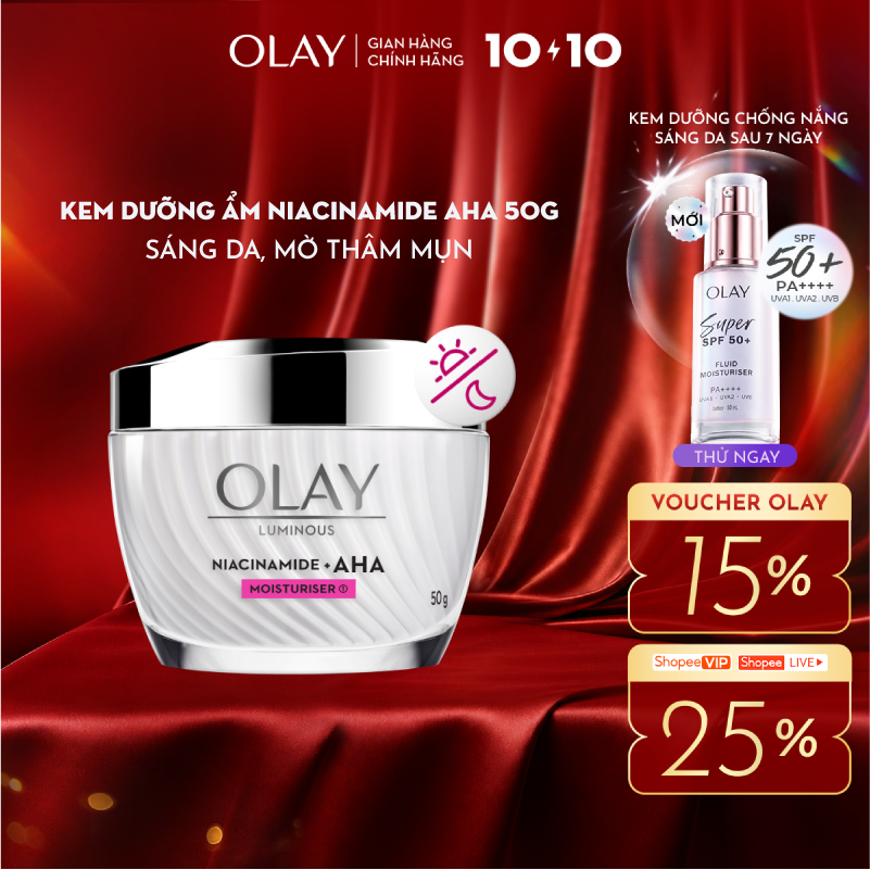 Kem Dưỡng Ẩm OLAY LUMINOUS NIACINAMIDE AHA Sáng Da, Mờ Thâm Mụn 50G