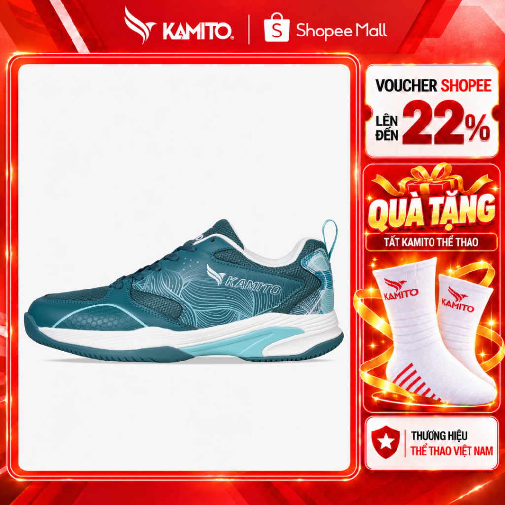 Giày Pickleball Kamito Brillant V2, đế bám sân, hạn chế trơn trượt, thoáng khí, di chuyển linh hoạt