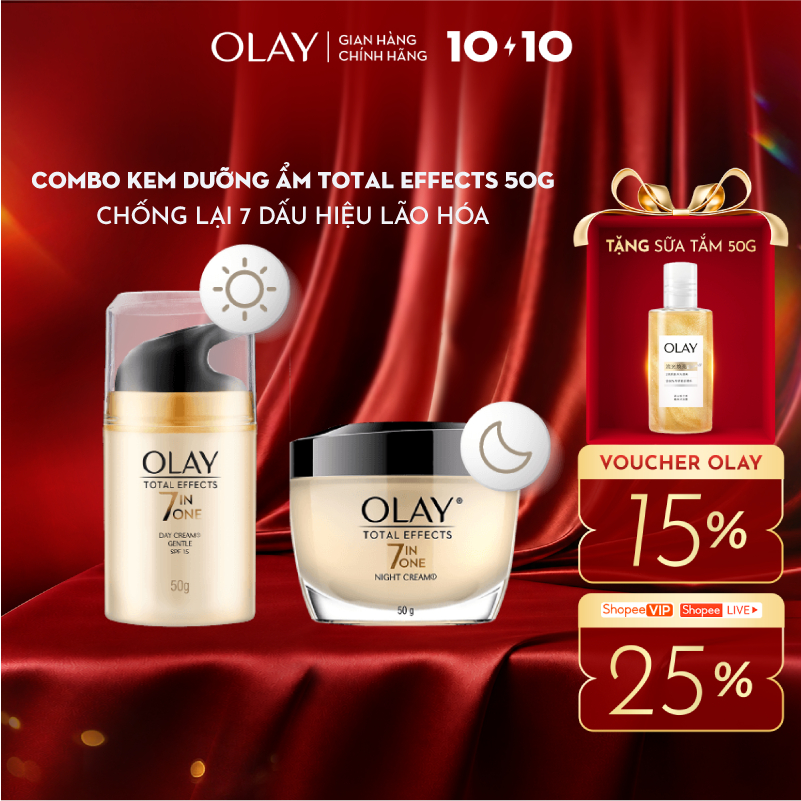 Bộ Kem Dưỡng OLAY TOTAL EFFECTS Ngày & Đêm Phục Hồi & Ngăn 7 Dấu Hiệu Lão Hóa 50G X2