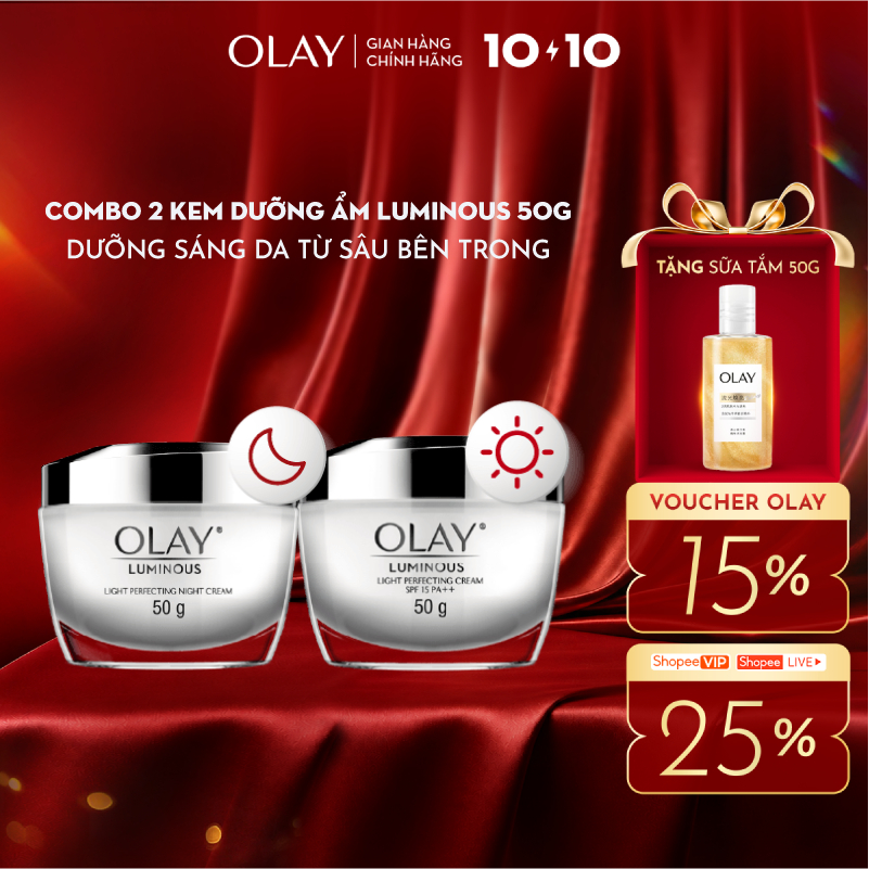 Combo 2: Kem Dưỡng Ẩm OLAY LUMINOUS Ngày & Đêm Dưỡng Sáng Da 50G X2