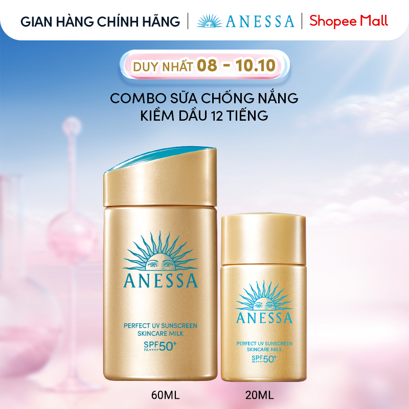 Combo Sữa chống nắng dưỡng da kiềm dầu bảo vệ hoàn hảo Anessa Gold Milk SPF50+ PA++++ 60ml + 20ml