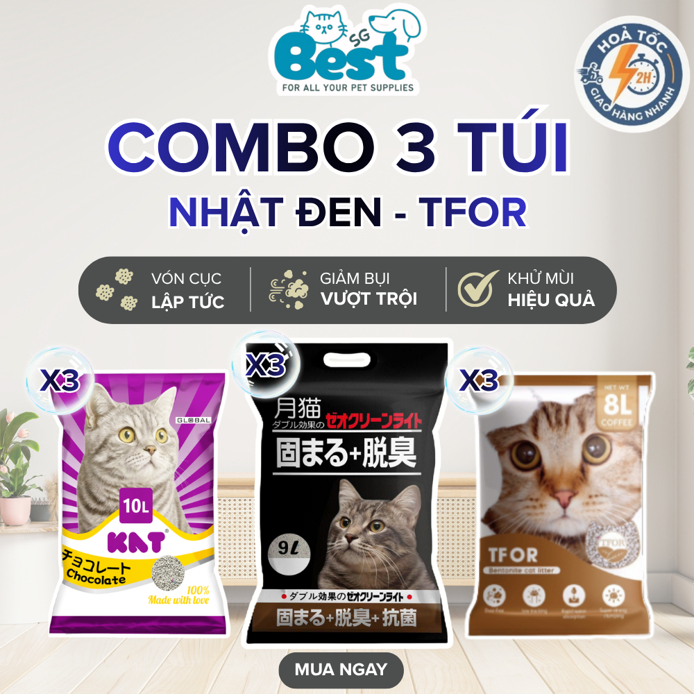 [COMBO 3 TÚI] Cát NHẬT ĐEN, MIN, TFOR, Cát vệ sinh cho mèo, vón cục, khử mùi, ít bụi