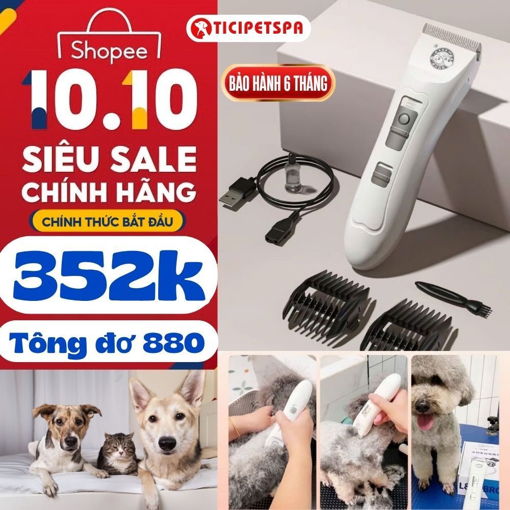 Tông Đơ Cắt Tỉa Lông Chó Mèo PC-880, Tông Đơ Chó, Tăng Đơ Cạo Lông Thú Cưng. Pin 1200 mAh  - Ticipet