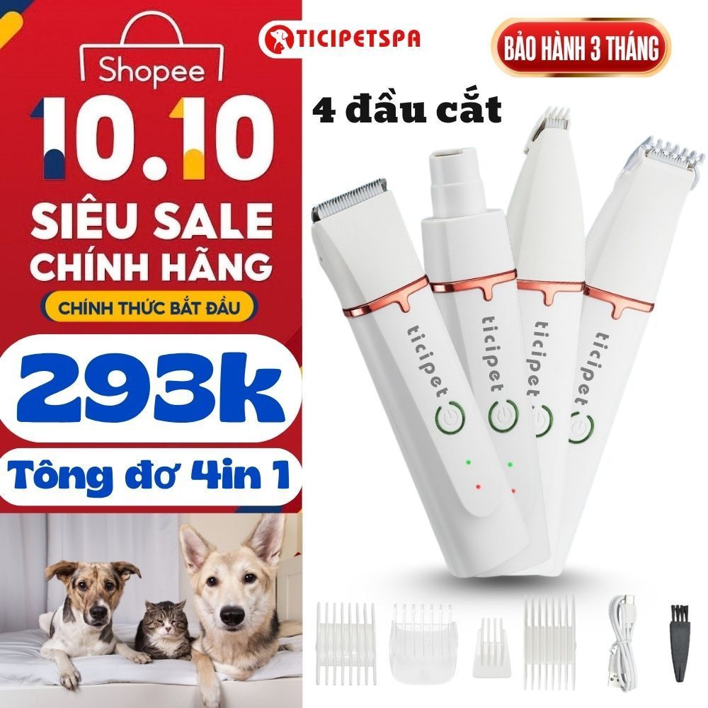 Tông Đơ Cắt Tỉa Lông Chó Mèo, Tông Đơ Cho Chó, Tăng Đơ Cắt Lông Chó, Bộ Tông Đơ Cạo Lông Chó Mèo Đa Năng 4in1 Ticipet
