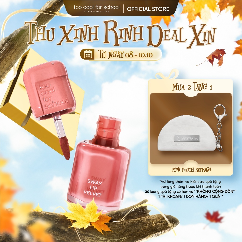 [Chính hãng] 3.3G son TOO COOL FOR SCHOOL chất velvet mịn lì che rãnh môi SWAY LIP VELVET