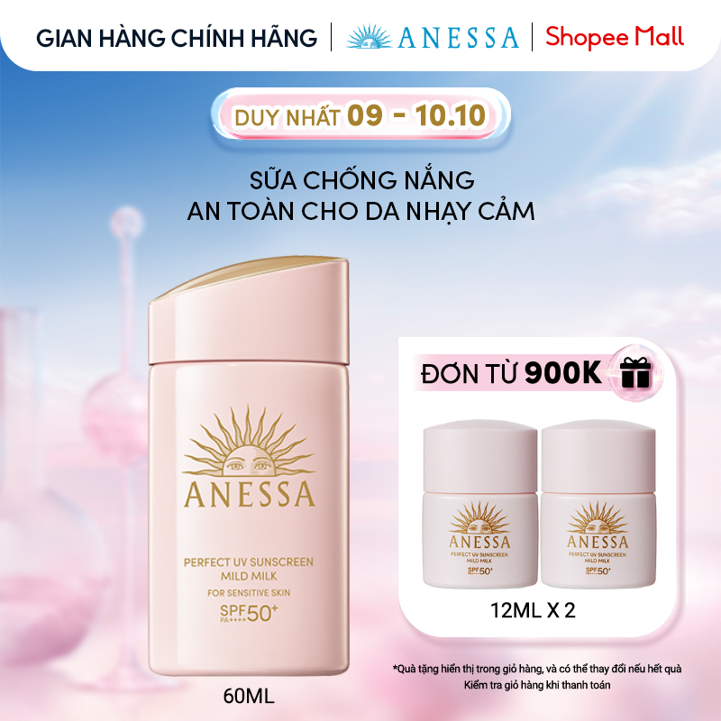 [LIVE 2] Sữa chống nắng dưỡng da dịu nhẹ an toàn cho da nhạy cảm và trẻ em Anessa Mild Milk SPF50+ PA++++ 60ml